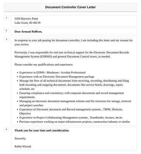 Document Controller Cover Letter Velvet Jobs