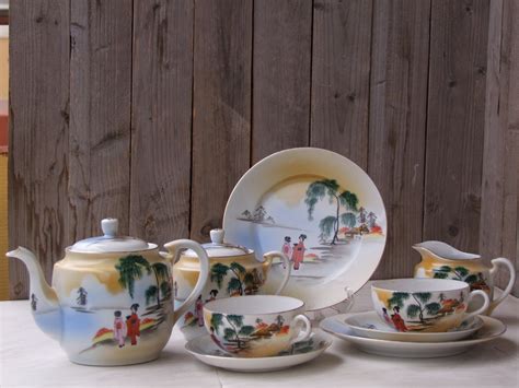 Antique Japanese Kutani Tea Set Full Size Eggshell Porcelain Coffee Set ...