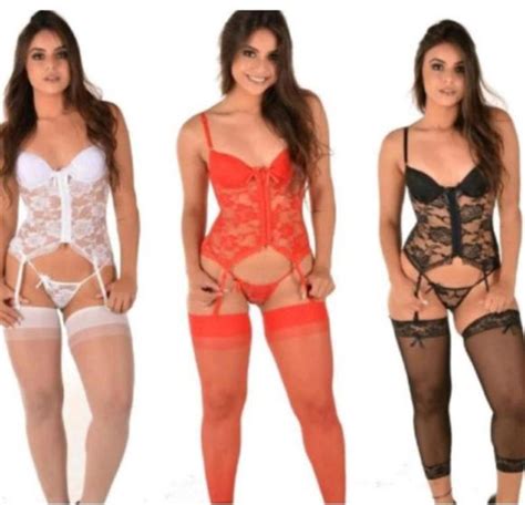 Espartilho Completo Bojo Inclu Meias E Calcinha Sexy Sensual Linha Noite Amar Lingerie