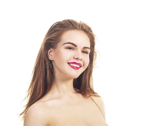 An Emotional Portrait A Naked Girl On A White Background Stock Image