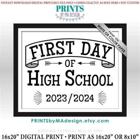 First Day Of High School Sign Freshman Year 2023 2024 Dated Etsy
