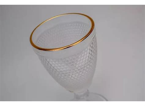 Set X6 Copas De Vidrio Labradas Diseño 300ml Borde Dorado Color Nude en