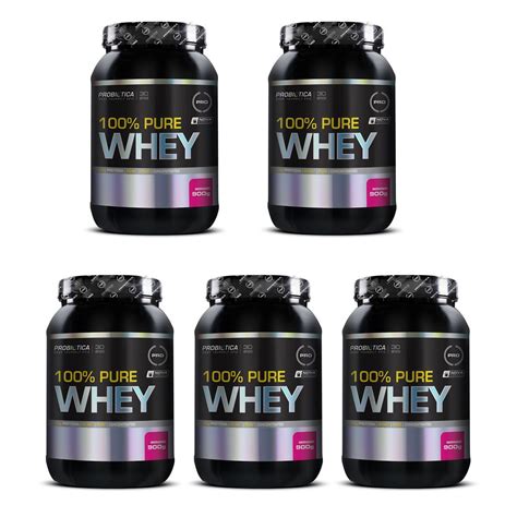 Kit 5x 100 Pure Whey 900g Morango Probiótica Otimanutri