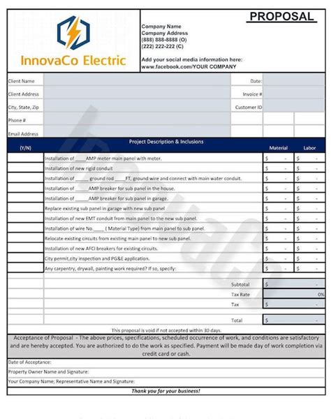 Electrical Work Estimate Template