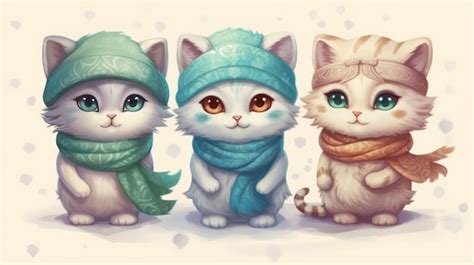 Premium Ai Image A Cartoon Illustration Of Three Cats Wearing Hats