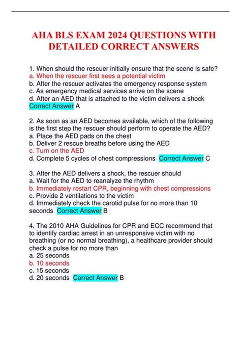 Aha Bls Exam 2024 Questions With Detailed Correct Answers Aha Bls