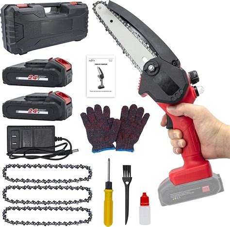 Hajack Mini Chainsaw 6 Inch Cordless Saw With 3 Chains 2 Batteries And A Charger