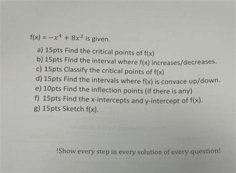 Solved F X −x4 8x2 Is Given A 15 Pts Find The Critical