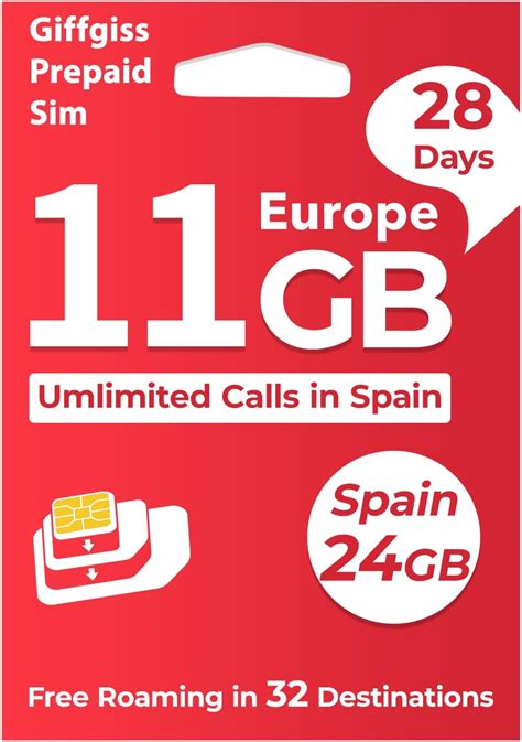 Amazon European Prepaid SIM Card EU Roaming Data 11GB Travel In 32