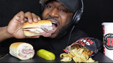 ASMR MUKBANG JIMMY JOHNS GARGANTUAN REGULAR CHIP PICKEL SPEAR