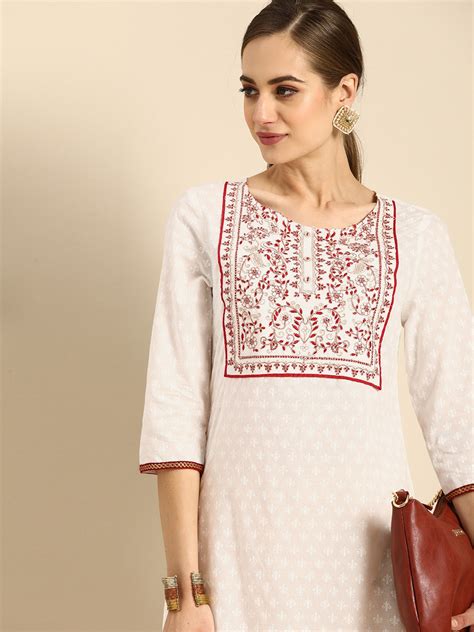 Buy Anouk Women White And Red Ethnic Motifs Cotton Yoke Design Kurta Kurtas For Women 14122418