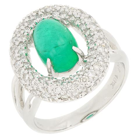 Subtle 18 Karat White Gold Diamond And Emerald Ring For Sale At 1stdibs