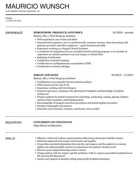 Oral Surgery Assistant Resume Samples Velvet Jobs