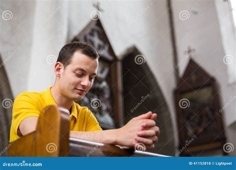 Young Man Praying In A Church Stock Photo Image Of Ceremony Gothic