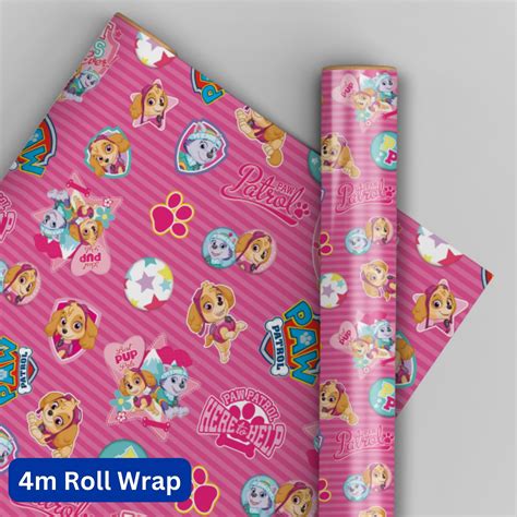 Paw Patrol Pink Birthday Wrapping Paper 4m Roll Gift Wrap Sustainably