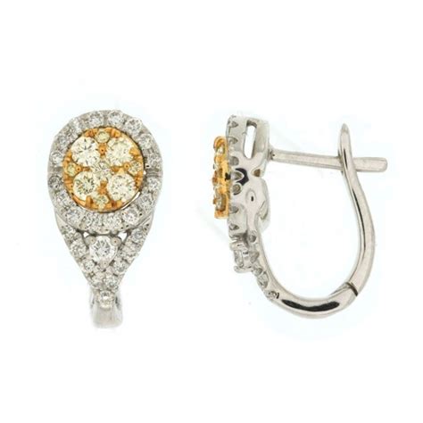 Yellow And White Diamond Halo Earrings