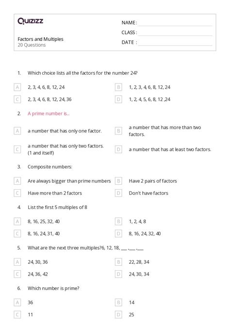 50+ Factors and Multiples worksheets for 3rd Class on Quizizz | Free ...