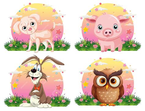 Premium Vector Animal On Cute Flower Field Cartoon