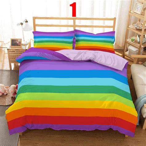 Parure De Lit Rayures Arc En Ciel En Polyester Avec Motif 3D