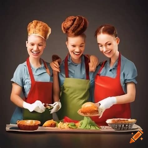 Happy Food Team Workers With Delicious Food On Craiyon