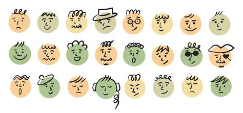 Round colored simple faces with various emotions. Cartoon style. Hand ...