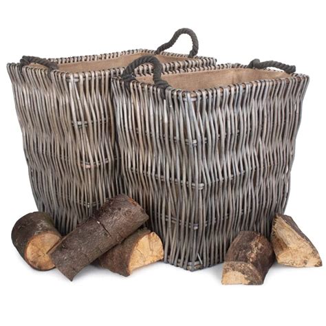 Set Of Two Rectangular Grey Log Baskets Uk Logs Direct