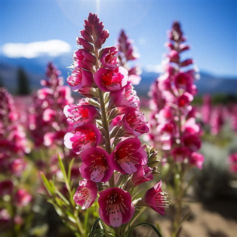 Um Campo De Flores Montanhas Ao Fundo Foto Premium