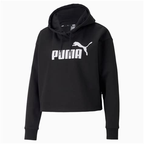 Moletom Com Capuz Essentials Cropped Logo Feminino Preto Puma Ref 586869 01