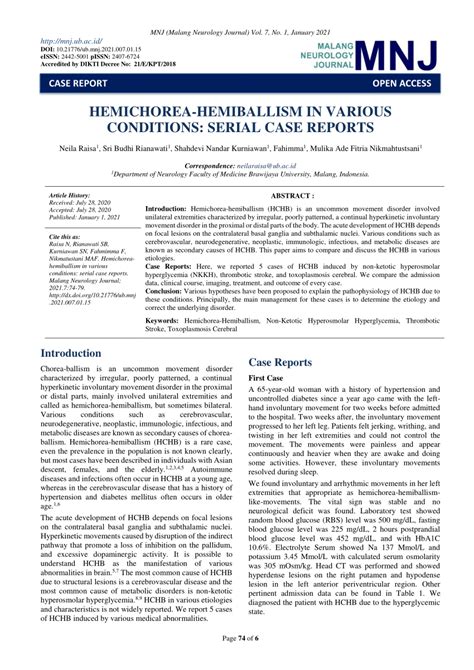 Pdf Hemichorea Hemiballism In Various Conditions Serial Case Reports