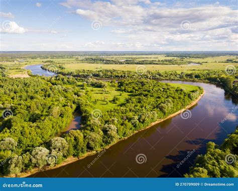 Panoramic View Of Gulf Meadows At The River Klyazma River Stock Image