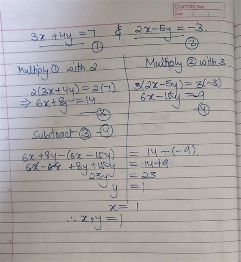 Solve The Following Problem By Elimination Method 3x 4y 7 2x 5y