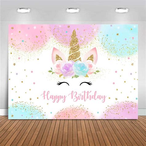 Mocsicka Rainbow Unicorn Backdrop Happy Birthday Party Decorations For