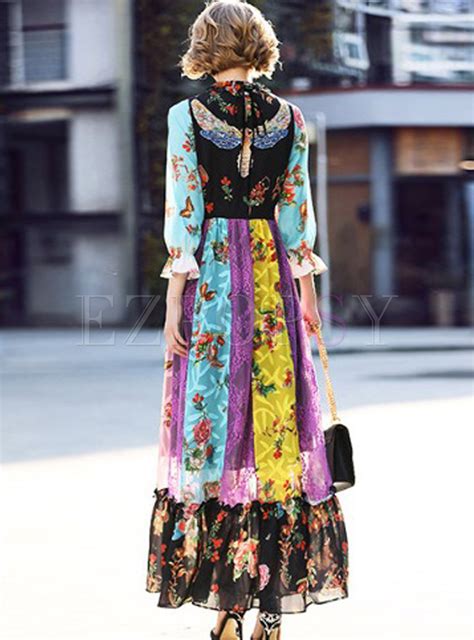 Dresses Maxi Dresses Chic Floral Print Falbala Maxi Dress