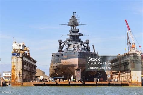 Historic Battleship Uss Texas Being Restored In A Dry Dock In Galveston