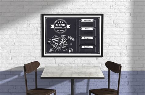 premium psd menu  restaurant wall mockup
