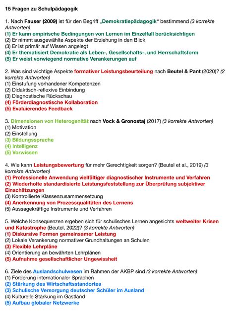 KMI Alte Klausur 15 Fragen zu Schulpädagogik Nach Fauser 2009 ist