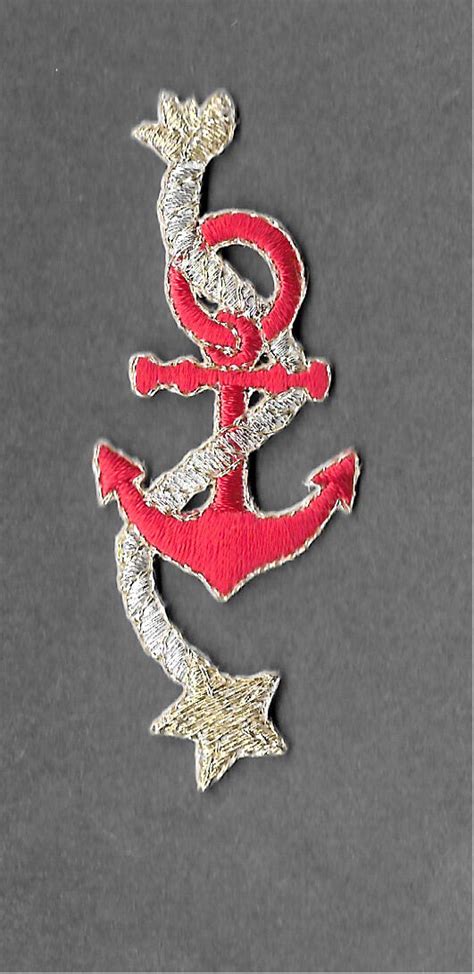 Anchor Nautical Red Anchor Wsilver Rope Embroidered Iron On