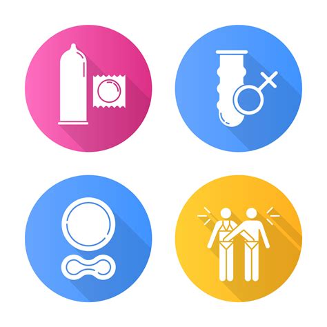 Safe Sex Flat Design Long Shadow Glyph Icons Set Female Vaginal Condom