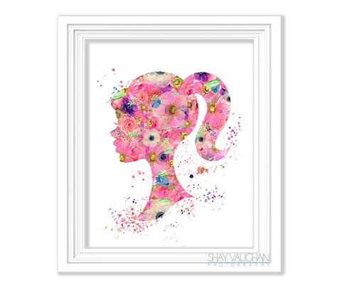 Barbie Art Print Pink Floral Watercolor Barbie Poster Barbie Etsy