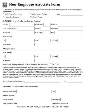 Fillable Online Cae Drexel Non Employee Associate Form Cae Drexel Fax