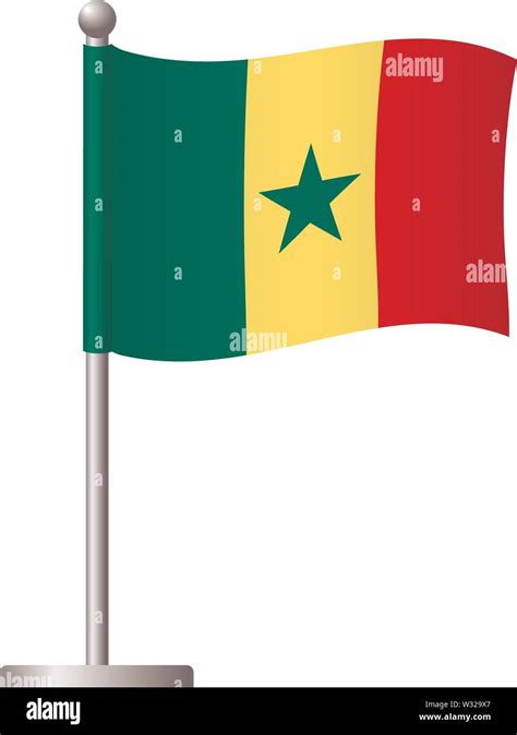 Senegal Flag On Pole Metal Flagpole National Flag Of Senegal Vector