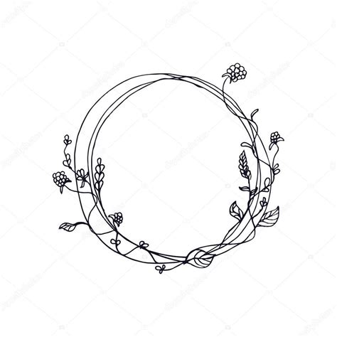 Hand Drawn Wreath In Vector Leaves And Flowers Garlands Romantic