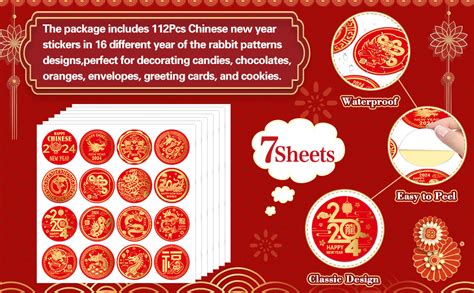 Amazon FaCraft 112pcs Happy Chinese New Year Stickers 2024 Year Of