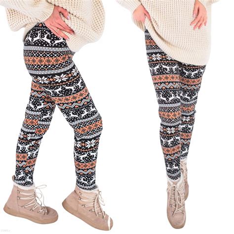 Br Zowe Polarowe Legginsy Damskie Ocieplane Getry Ze Wzorem Xl Xl