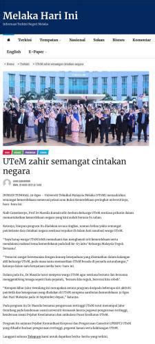 UTeM In Newspapers 2022 AUGUST 74 Utem Zahir Semangat Cintakan