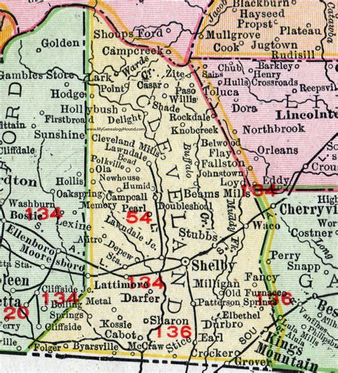 Cleveland County, North Carolina, 1911, Map, Rand McNally, Shelby ...