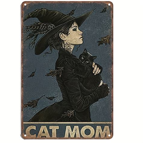 Pc Dreacoss Cat Mom Tin Sign Witch Poster Halloween Retro Funny Metal