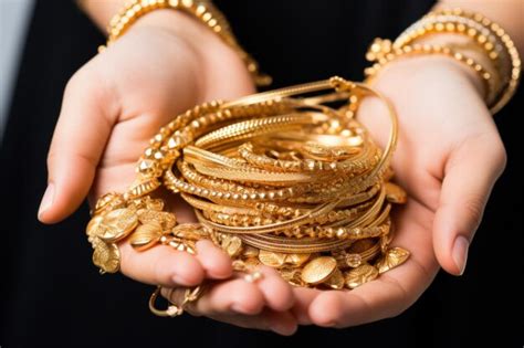 Premium Photo Closeup Of Female Hand Holding Gold Jewelry Ornaments