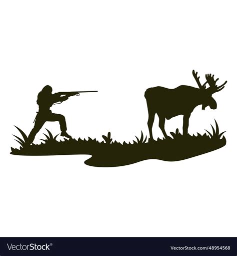 Pointed gun hunting deer silhouette Royalty Free Vector