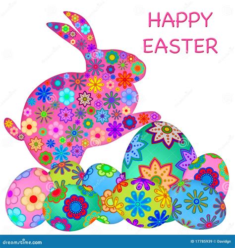 Happy Easter Bunny Rabbit With Colorful Eggs Stock Illustration